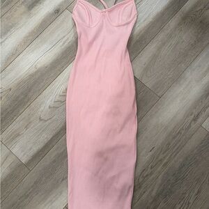 Naked Wardrobe Blush Pink Midi Dress with Bustier top sz medium ribbed
